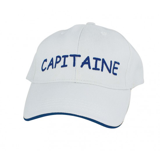 Baseball cap Capitaine, wit, katoen, blauw geborduurd