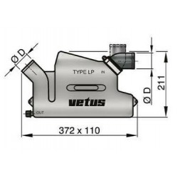 VETUS kunststof waterlock type LP45 met draaibare inlaat, 45 mm
