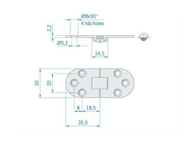 Roca tafelbladscharnier messing en verchroomd 71 x 30 mm 440103