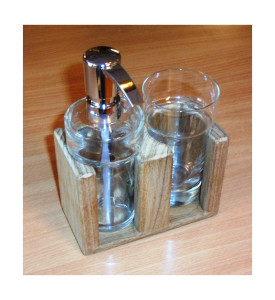 Zeepdisp. en drinkglas m. houder