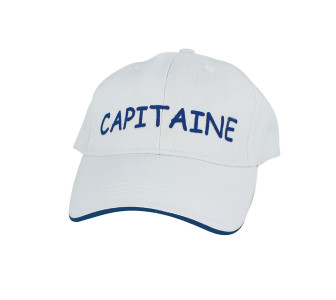 Baseball cap Capitaine, wit, katoen, blauw geborduurd